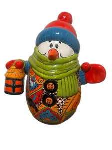 Mexican Talavera Pottery Snowman With Light 13” Holiday Christmas Decor Handmade - Picture 1 of 14