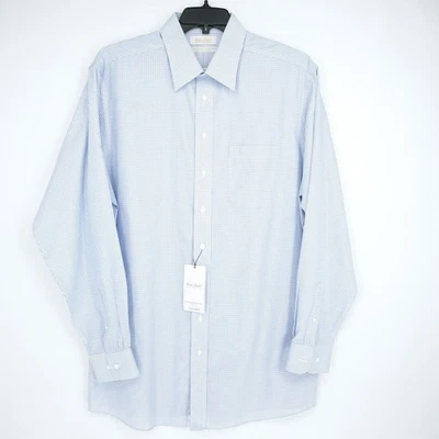 Roundtree Yorke Gold Label Shirt 17.5-36/37 TALL Blue White Check Non-Iron NWT - Image 1 of 4