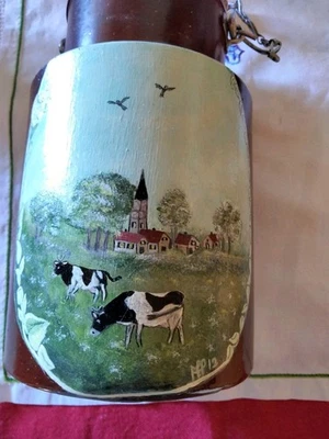 1 ancien bidon à lait  année 50 en aluminium pur repeint déco d' un beau paysage - Photo 1/4