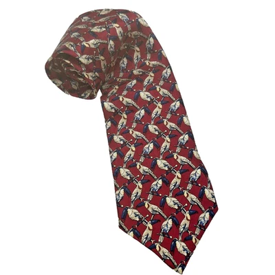 Andrew Scott Tie 100% Silk Dark Red Birds Toucans Handmade 57"L x 4"W - Image 1 of 4