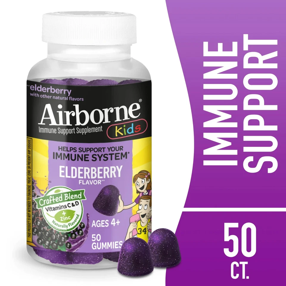 Suplemento multivitamínico Airborne Kids vitamina C e zinco suporte imunológico gomas - Imagem 1 de 4