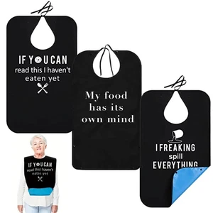 1/2PCS Reusable Senior Eating Apron Adult Funny Bib Disabled Feeding Bibs Gift - Picture 1 of 18
