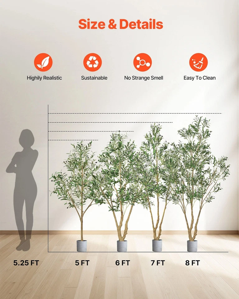 VEVOR 7FT Artificial Olive Tree Tall Fake Plant with Black Pot Home Office Use