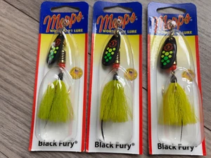 Lot 3 NEW Mepps Black Fury Spinner Aglia Hot Firetiger 1/4 oz BF3T HFT Dressed - Picture 1 of 3