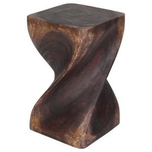 Haussmann® Big Twist Wood Stool Accent Table 12 in SQ x 20 in H Mocha Oil - Picture 1 of 9
