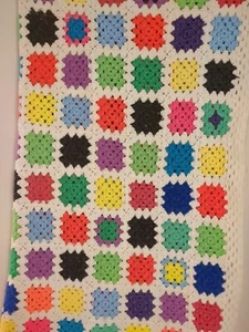 Crocheted Granny Square Afghan Blanket Throw Bright Colors Handmade - Bild 1 von 5