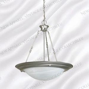 3-Light Alabaster-Style 20" Glass Bowl Pendant Fixture Brushed Nickel Chandelier - Picture 1 of 3