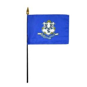 Connecticut CT State Poliéster Miniatura Mesa Escritorio Bandera 4" X 6" (Paquete de 12) - Imagen 1 de 3
