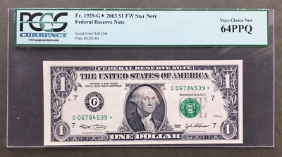 2003 $1 FRN CHICAGO [] STAR [] FR 1929-G* [] PCGS 64PPQ Ser# G 06784539 * - Image 1 of 2