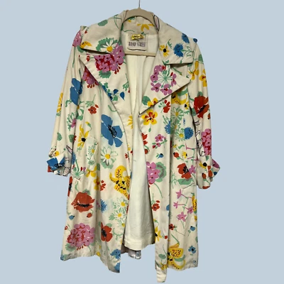 VTG 60s Bill Blass Bond Street Flower Watercolor Art MCM Trench Mod Jacket M - Image 1 of 4