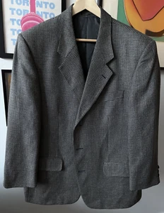 Holt Renfrew Blazer Suit Jacket Vtg 100% Silk Blue/Tan Square Made in Canada 42R - Picture 1 of 14
