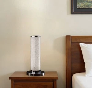 13” Modern White Sand Crystal And Steel Table Lamp - Picture 1 of 6