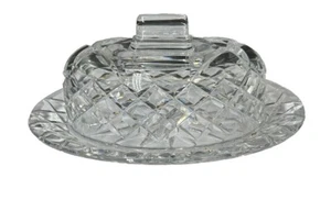 VINTAGE CRYSTAL OVAL LIDDED BUTTER DISH - Picture 1 of 5
