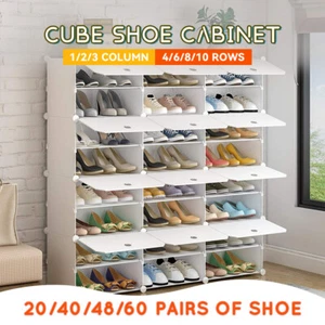 Cube DIY Shoe Cabinet Rack Storage Portable Stackable Organiser Stand Clear Whit - Picture 1 of 24