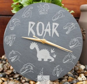 Welsh Slate Engraved Wall Clock Personalised 'Dinosaurs' Battery Included - Picture 1 of 5