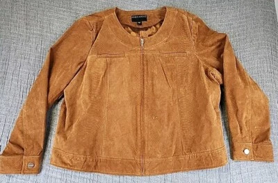 Womens Bernardo Size 3X Tan Suede Leather Full Zip Up Jacket Coat Shacket Lined - Image 1 of 4