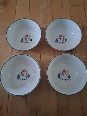 PFALTZGRAFF СНЕЖНАЯ ДЕРЕВНЯ НАБОР ИЗ ЧЕТЫРЕХ ЗЕРНОВЫХ СУП ЧАШ 6 1/4 «СНЕГОВИК ЗЕЛЕНАЯ ОТДЕЛКА - Изображение 1 из 2