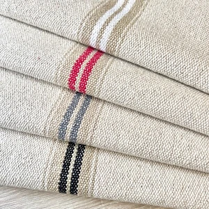 Thick FRENCH Linen look Stripe Fabric. 145 cm wide,  Price per 1/2 metre - Picture 1 of 21