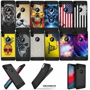 For (iPhone Xs Max (2018)) Shock Case with Grip Texture Flexible Black TPU - Picture 1 of 91