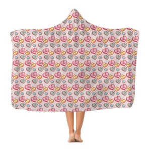 Heart Sweets - Hooded Blanket - Fleece Cape - Valentines Day Gift - Picture 1 of 3