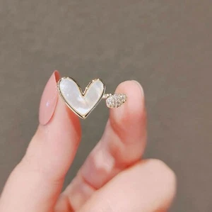 18K Gold Plated Adjustable Love Heart Open Ring for Women Fashion Jewelry Gifts - Picture 1 of 4