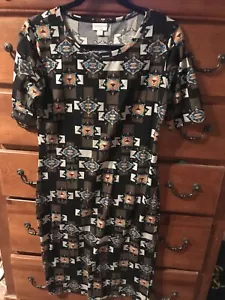 Lularoe Julia Dress Black Tribal Aztec Print M Gently Worn - Picture 1 of 3
