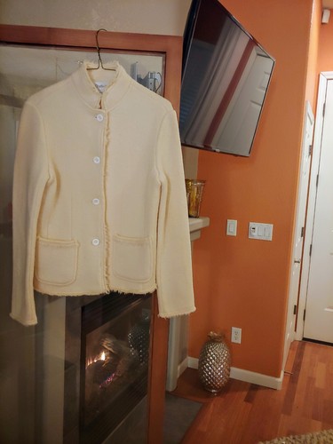 OFF WHITE Giacca corta 100% lana bollita tasche taglia S M vintage Chadwicks