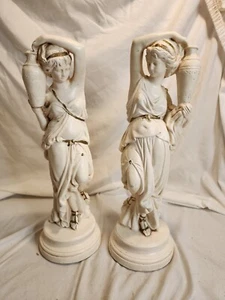 Vtg Pair Artistic Royalties Limited Ed Numbered Chalkware Greek Women Statues - Picture 1 of 24