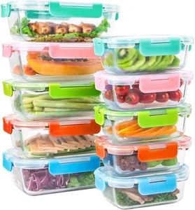 Glass Food Storage Containers with Lids, 10 Pack Airtight Glass Meal Prep - Picture 1 of 5