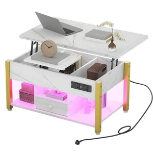4 In 1 Multi-Function Convertible Lift Top Coffee Table With Drawers & LED Light - Picture 1 of 9