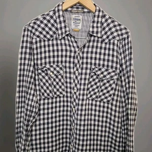 VTG Country Western Rodeo Navy Gingham Pearl Snap Shirt Cowboy Rockabilly XL - Picture 1 of 10