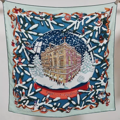 Sallys 18 Momme Twill Silk Wrap Scarf Christmas Snow Print Square Shawl 35" - Image 1 of 4