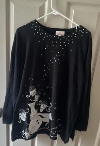 Quacker Factory Snowman Black, White Silver Sequined 2X Pullover Sweater - Picture 1 of 2