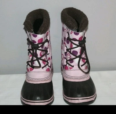 Sorel женщин или девочек розовый коричневый горошек водонепроницаемый зимний снег ботинки Sz 5 - Изображение 1 из 4