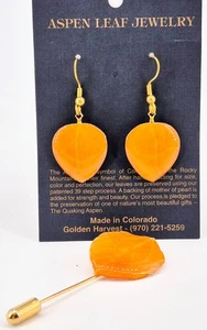 Aspen Leaf Dangle Earrings and Aspen Leaf Stick Pin - Picture 1 of 2