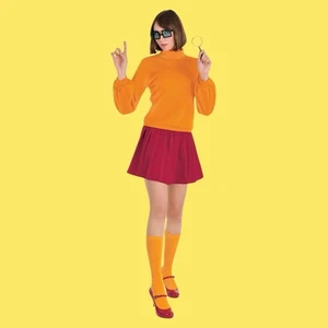 Damen Velma Kostüm - inkl. Shirt, Minirock, Socken, Brille (S/M-L/XL) - Bild 1 von 9