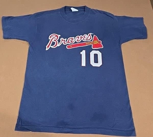 Vintage 90s Chipper Jones Atlanta Braves Jersey T-shirt Size Large Single Stitch - Picture 1 of 11