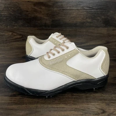 FootJoy GreenJoys 米色白色黑色运动高尔夫鞋男式 6.5 M 48401 码 — 第 1/4 张图片