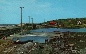 Cobb Bridge verbindet Bailey's Island und Orr's Island Maine Vintage Postkarte - Bild 1 von 2