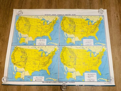 De colección Quillen Johns EE. UU. Historia Mapa Transporte Unies The Nation Rail Air Oil Foto 1 de 4