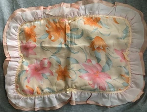 Funda de Almohada Satén Seda De Colección Lirios Arcos Coral Melocotón Orge Volantes Aprox 22 X 18 53 - Imagen 1 de 4