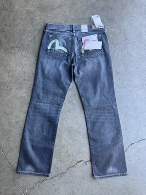 Pantalones de mezclilla para mujer Puma x Evisu calce recto desgastados talla 28 x 30 azules nuevos con etiquetas Foto 1 de 3