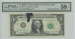 1969D $1 FRN St. Louis FR#1907-H PMG CH AU EPQ Ink Smear ERROR - Picture 1 of 2