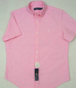 Ralph Lauren Shirt Pink Oxford Embroidered Palms Button-Front Size L XL NWT $99 - Picture 1 of 4