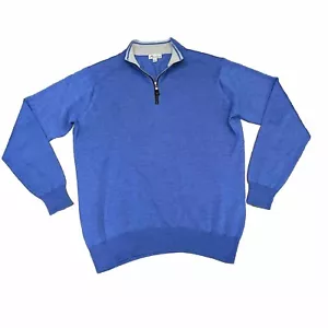 Peter Millar Sweater Men's Large Crown Soft Blue 1/4 Zip Golf Wool Silk Pullover - Picture 1 of 7