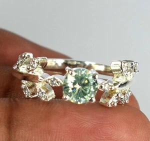 0.91 Ct Round Cut Green Diamond Solitaire Certified Women Ring Gift For Soulmate - Picture 1 of 8