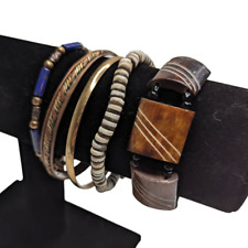 Lot of 5 Vintage 1960s Bangle Bracelets Brass Beaded Wooden