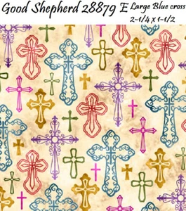 Good Shepherd Colorful Crosses Cream Cotton Quilt fabric QT 28879 E 30" last pc - Picture 1 of 3