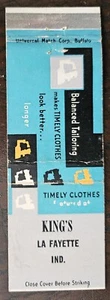 Kings Timely Clothes Lafayette Indiana "Matchcover" - Picture 1 of 2
