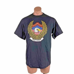 VINTAGE 90s Bikers Image Key West black Eagle American Flag Motorcycle T-shirt L - Picture 1 of 10